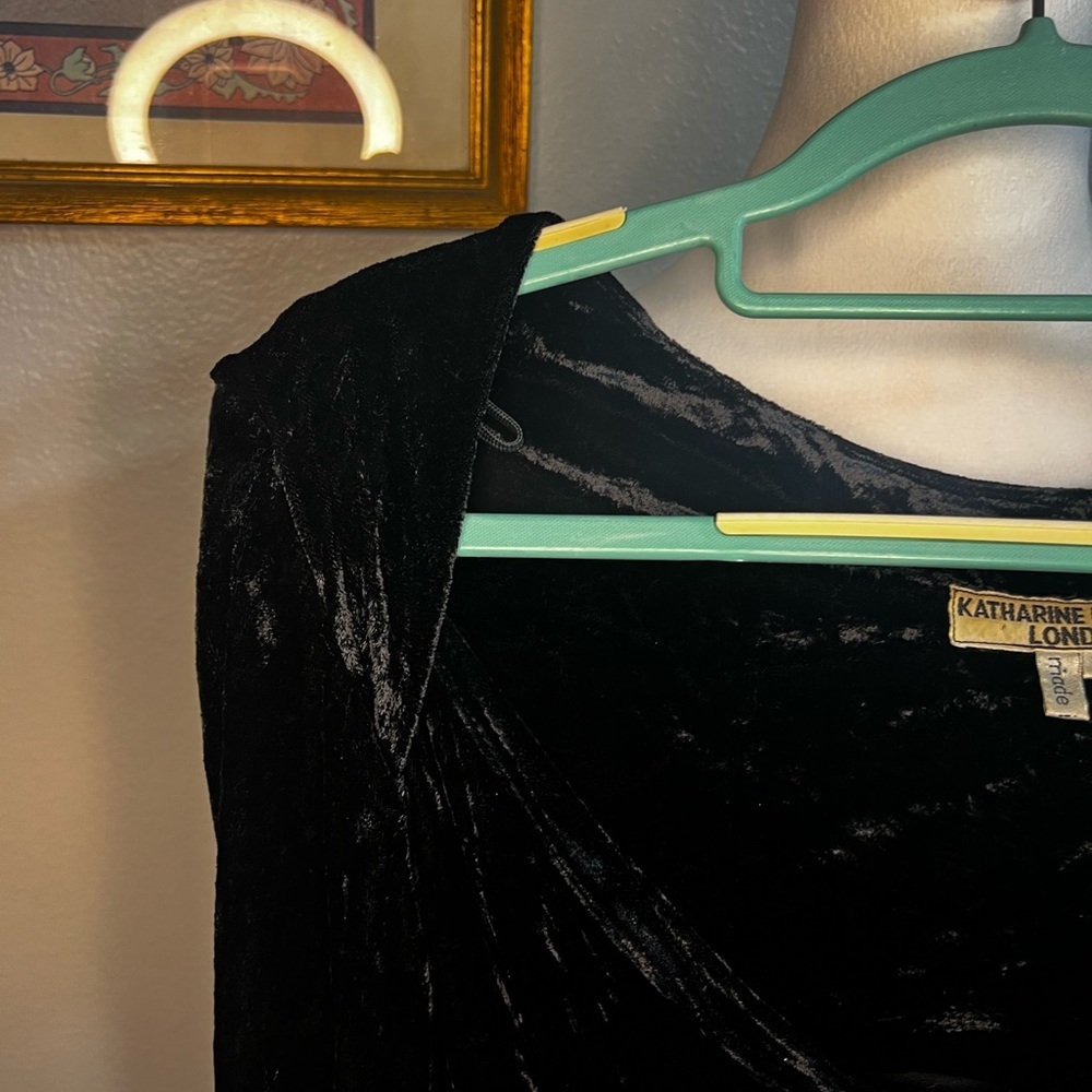 1990s Vintage Katharine Hamnett Black Velvet Wiggle Dress Medium - Picture 13 of 16